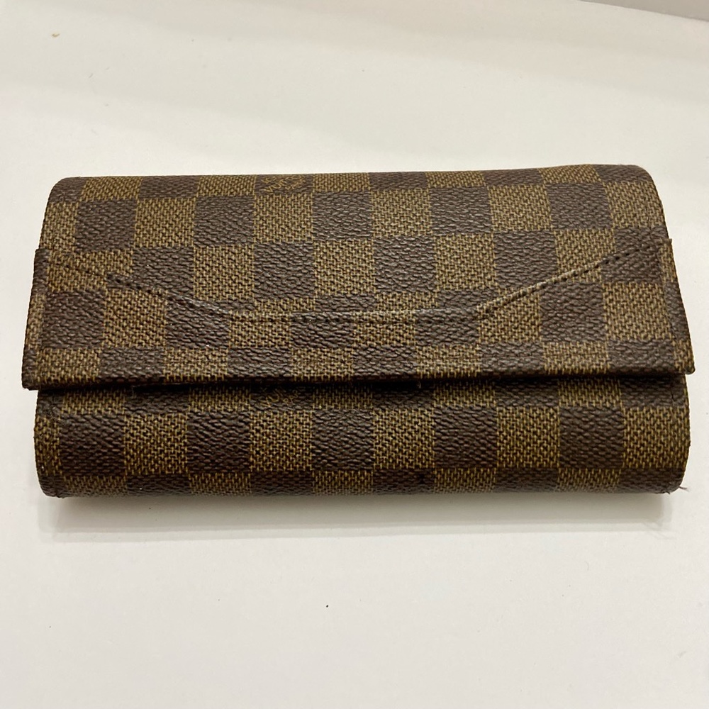 Brown and Tan Checkered Canvas Organizer Long Wallet 7in x 4in